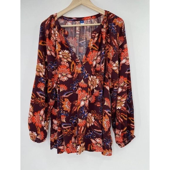 Old‎ Navy Plus Size Cottage Floral Blouse Boho Peasant Long Sleeve Prarie 2x - Picture 1 of 9